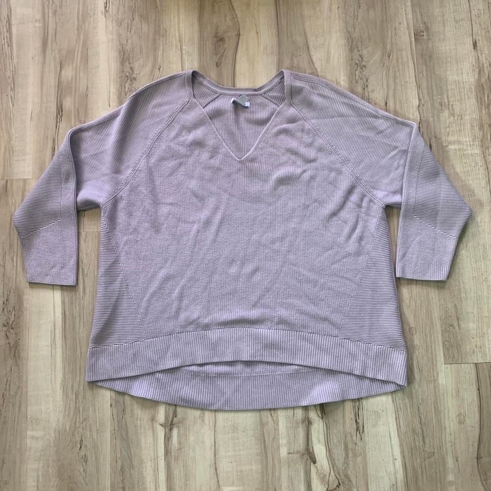 Athleta Lilac Cableknit V-Neck Sweatshirt Pullover Purple 2X